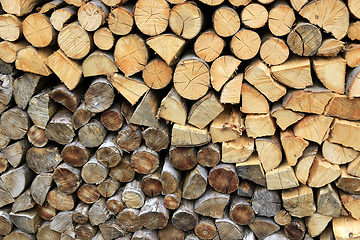 Image showing Firewood pile stacked chopped wood trunks