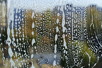 Image showing Natural texture with soap foam pattern on glass