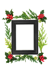 Image showing Wooden Frame with Traditional English Greenery 