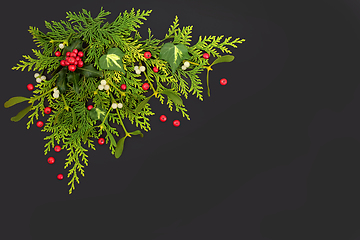 Image showing Holly and Winter Greenery Abstract Border