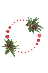 Image showing Christmas Wreath with Baubles and Winter Flora