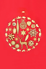 Image showing Abstract Christmas Bauble Shape with Gold Decorations