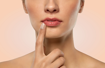 Image showing close up of beautiful young woman face and lips