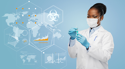 Image showing doctor in medical mask over world pandemia map