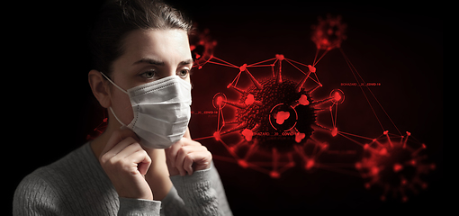 Image showing sick woman in protective medical mask coronavirus