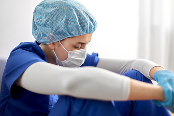 Image showing sad doctor or nurse in protective face mask