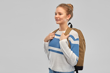 Image showing smiling teenage student girl with school bag