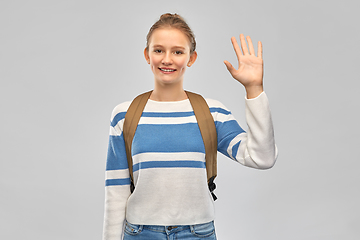 Image showing smiling teenage student girl with school bag