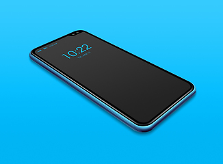 Image showing All-screen black smartphone mockup isolated on blue. 3D render
