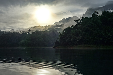 Image showing Sunrise on Cheow Lan Lake, Khao Sok National Park, Thailand