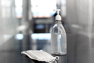 Image showing hand sanitizer or liquid soap and medical masks