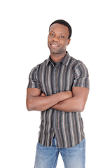 Image showing Handsome African man smiling arms crossed