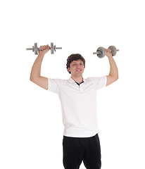 Image showing Closeup of man lifting dumbbells
