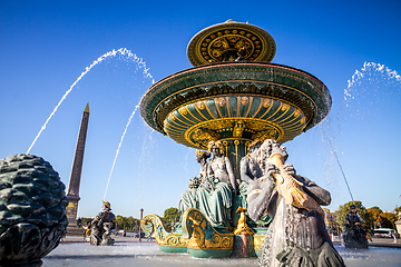 Image showing Fountain of the Seas and Louxor Obelisk, Concorde Square, Paris