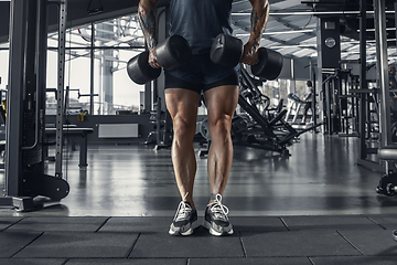 Image showing The male athlete training hard in the gym. Fitness and healthy life concept.