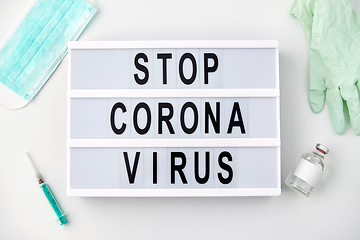 Image showing lightbox with stop coronavirus caution words