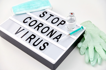 Image showing lightbox with stop coronavirus caution words