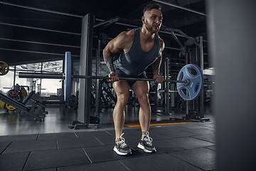 Image showing The male athlete training hard in the gym. Fitness and healthy life concept.