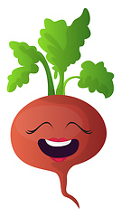 Image showing Happy red turnip with green leaf illustration vector on white ba