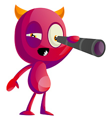 Image showing Devil with telescope, illustration, vector on white background.