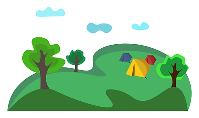 Image showing A landscape of a campsite with three tents vector or color illus