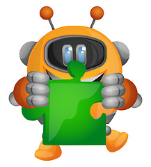 Image showing Cartoon robot holding a piece of the jigsaw puzzle illustration 
