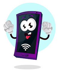 Image showing Mobile emoji with a wi fi signal and hands up illustration vecto
