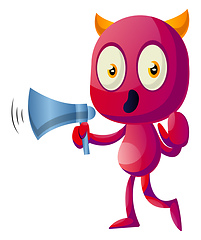 Image showing Devil with megaphone, illustration, vector on white background.