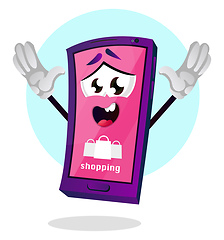 Image showing Pink mobile emoji with a shoping icon illustration vector on whi