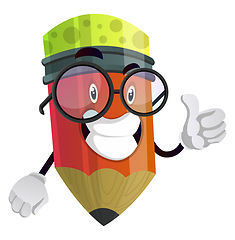 Image showing Red pencil with glasses giving a thumbs up illustration vector o