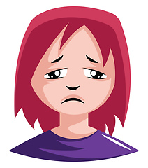 Image showing Very sad girl in purple top illustration vector on white backgro