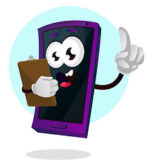 Image showing Mobile emoji holding a notepad illustration vector on white back