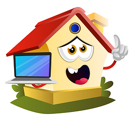 Image showing House is holding laptop, illustration, vector on white backgroun