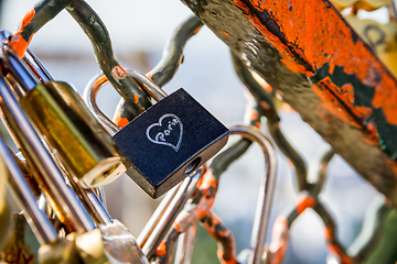 Image showing Love Paris Padlocks hanging on a fence