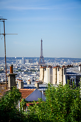 Image showing Aerial view of Paris and eiffel tower from the Butte Montmartre