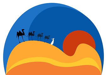 Image showing Camels at sunset vector or color illustration