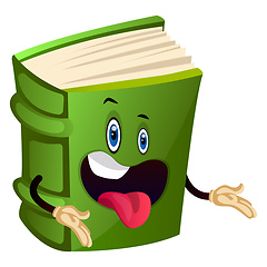 Image showing Green book being silly, illustration, vector on white background