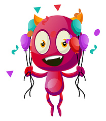 Image showing Devil with balloons, illustration, vector on white background.