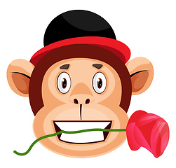 Image showing Monkey is holding rose in his mouth, illustration, vector on whi