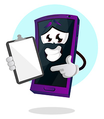 Image showing Mobile emoji pointing at his notepad illustration vector on whit