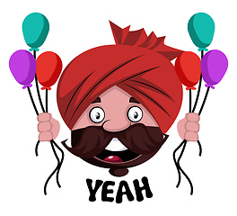 Image showing Man with turban is holding baloons, illustration, vector on whit