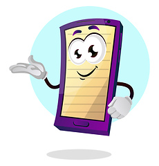 Image showing Smiling mobile emoji with his hand up illustration vector on whi