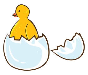 Image showing An cute yellow bird hatching out of an egg vector or color illus