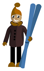 Image showing Clipart of a boy holding each of a pair of long skis in his hand