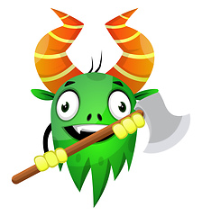 Image showing Monster with big axe, illustration, vector on white background.