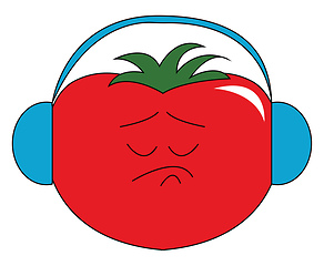 Image showing A tomato with headphones vector or color illustration