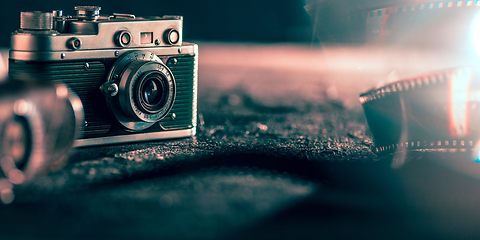 Image showing Close up of old retro things shooted with vintage style colors