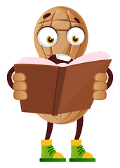 Image showing Peanut reading book, illustration, vector on white background.