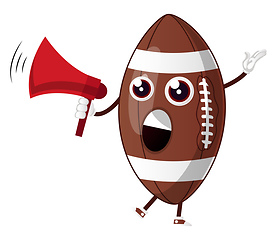 Image showing Rugby ball holding megaphone, illustration, vector on white back