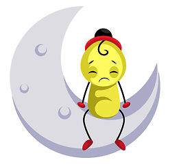 Image showing Sad yellow creature sitting on the moon illustration vector on w